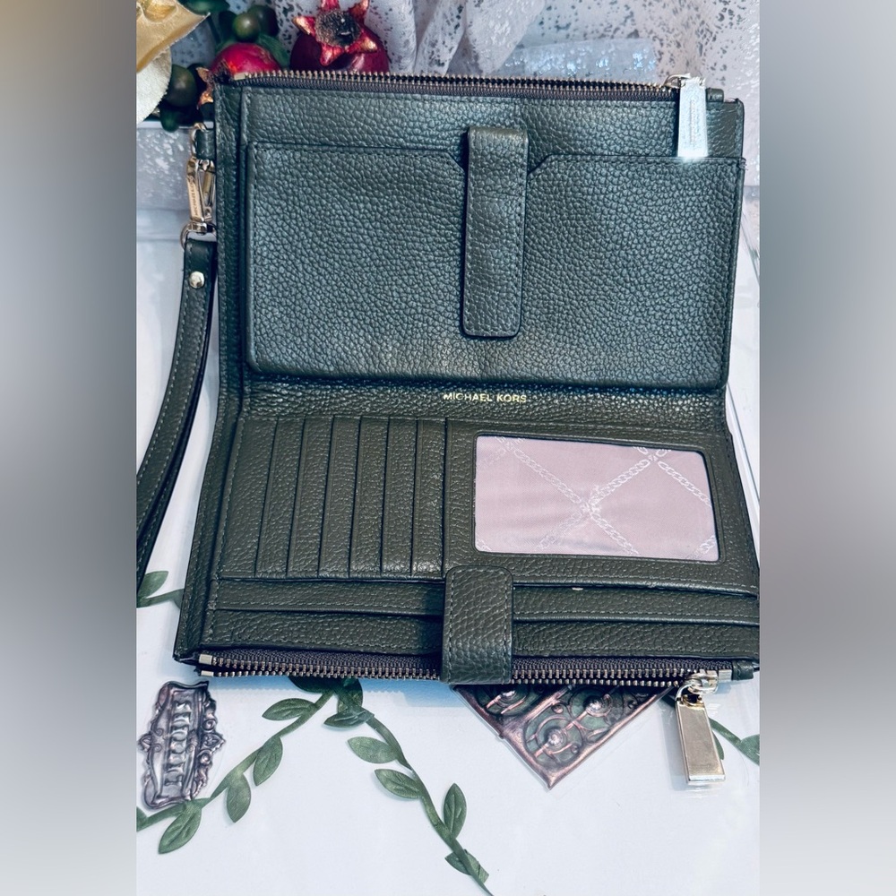 Michael Kors Adele Leather Cellphone Wallet/Wristlet  - Olive Green